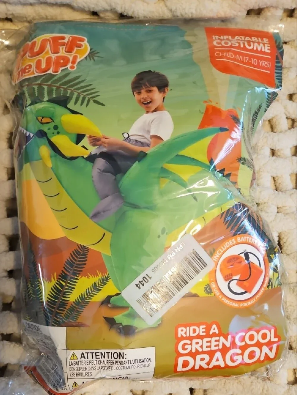 Kids Unisex Inflatable Green Cool Dragon Ride-On Costume New 7-10 Years